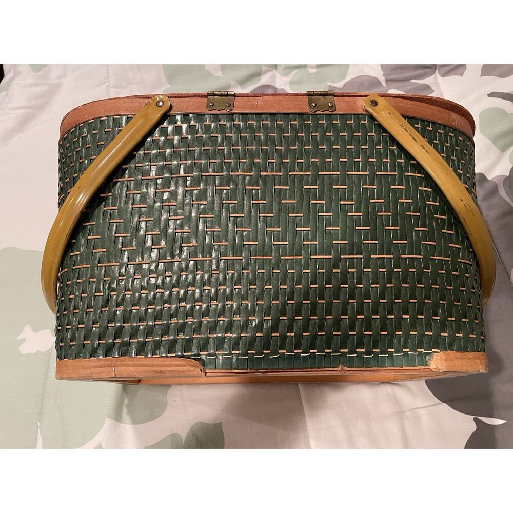 Vintage Hawkeye Burlington Woven Picnic Basket retro 50’s Display Made In USA - Picture 7 of 9
